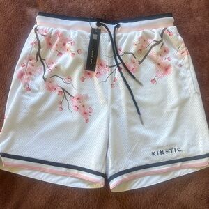 Kinetic Kings Cherry Blossom Mesh Shorts White Pink Floral New w/ Tags